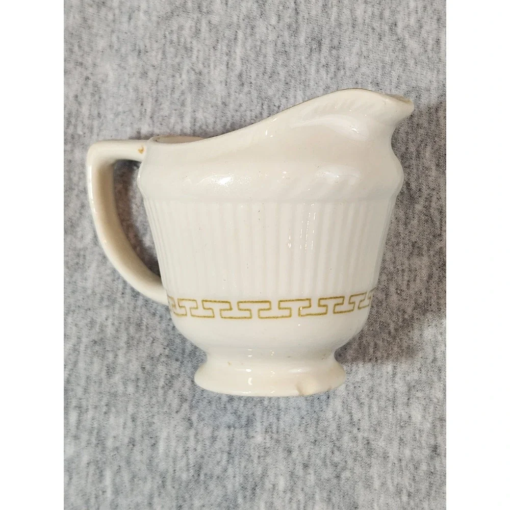 Shenango China Creamer Pitcher Cream Gold Greek Key Vintage C-22